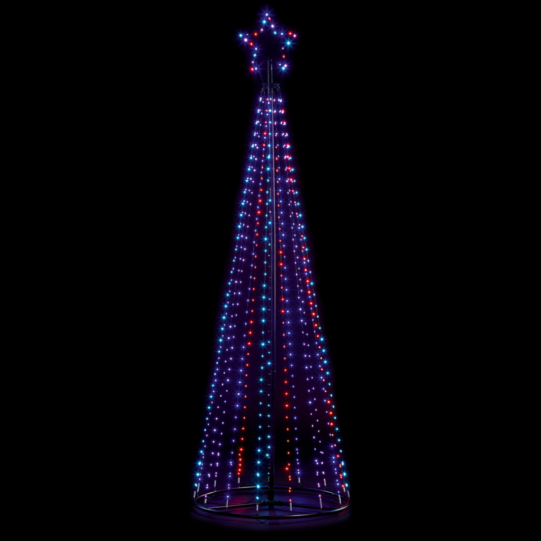 Premier - Pin Wire Digital Rainbow LED Cone Pyramid Tree with Star Tree Topper