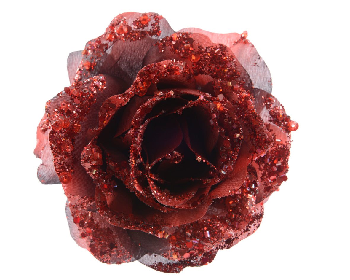 Frosted Rose Glitter Clip