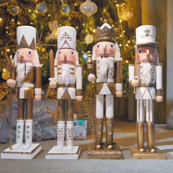Three Kings XL Wooden Nutcracker Gold & White - 50cm