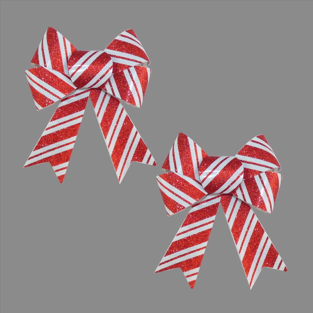 Red & White Candy Cane Glitter Bows / Ribbons - Pack of 2