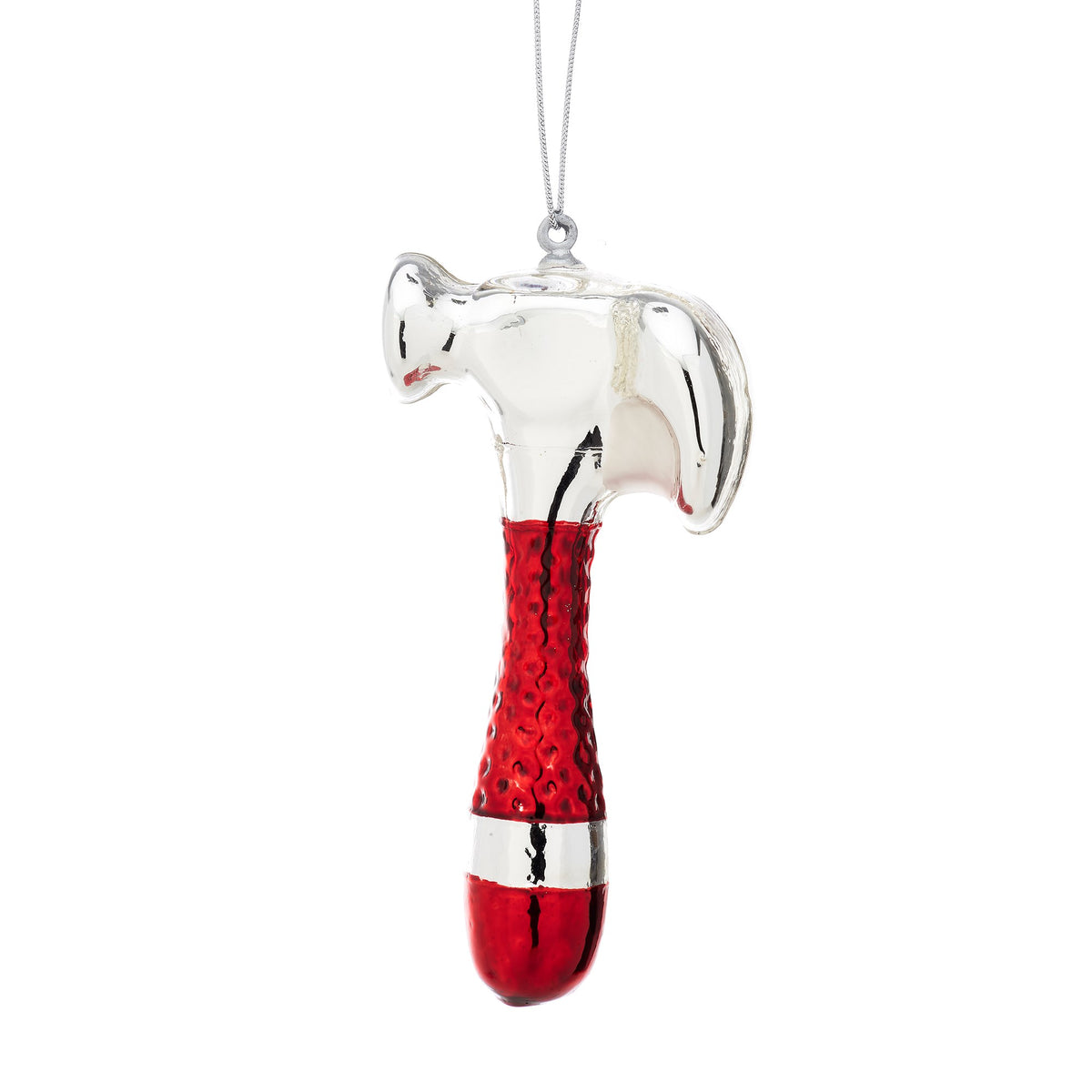 Red and Silver Hammer Tool Shaped Christmas Bauble