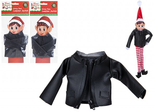 Elves Behavin' Badly - Faux Black Leather Jacket with Zip for Elf