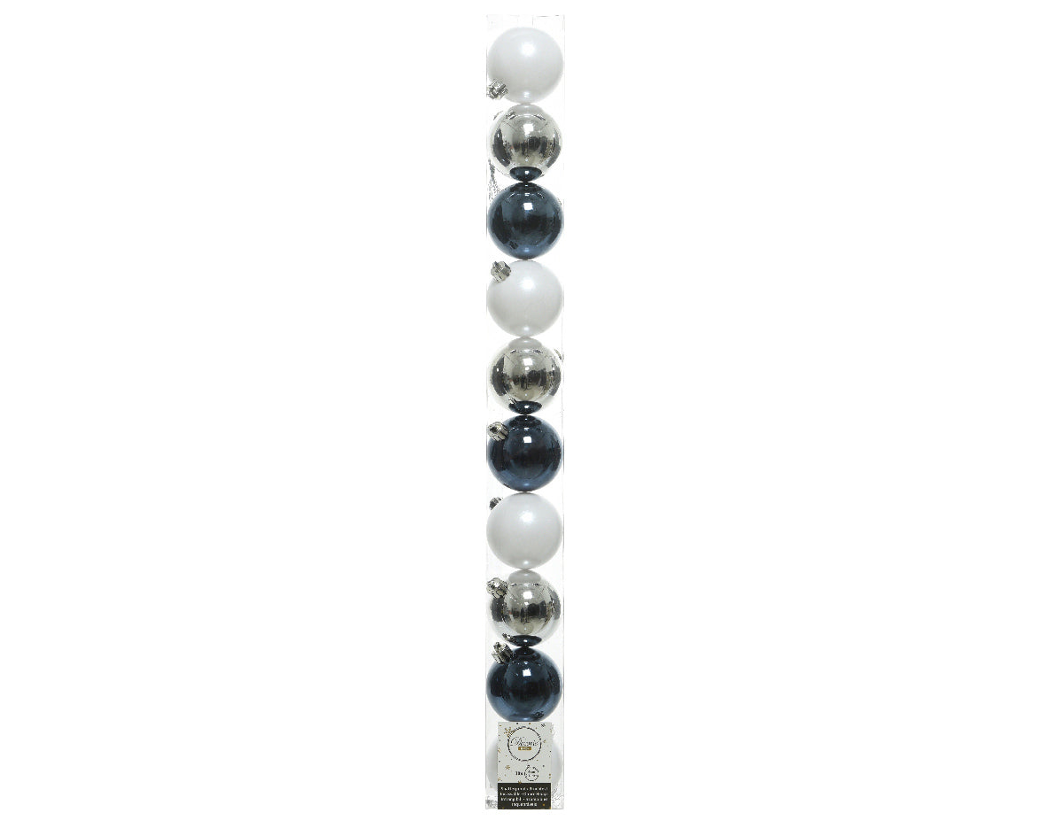 Blue and White Mixed Shatterproof Baubles - Box of 10 - Collection Only