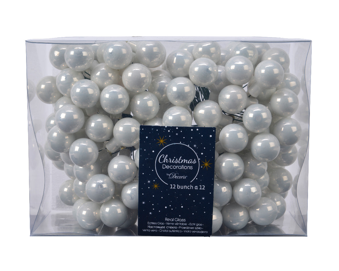 Winter White Mini Glass Baubles on a Wire - Bunch of 10 (2cm)- Shiny Finish