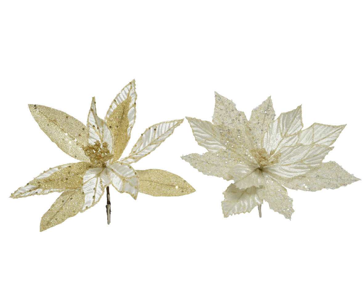 Sparkling Ivory and Gold Flower Decoration