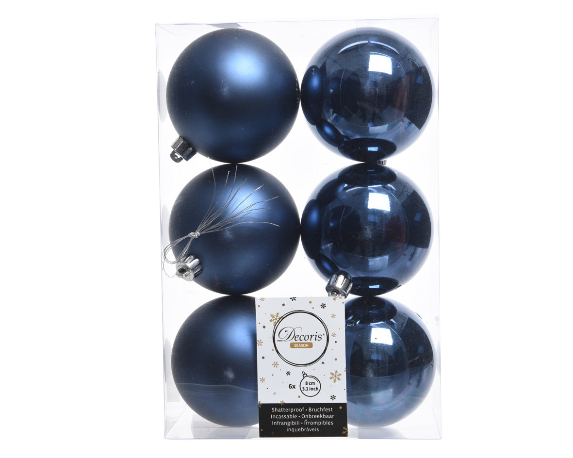 Night Blue Shatterproof Shiny and Matt Baubles - Box of 6