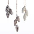 Snow Covered Hanging Glass Pinecone Bundle with Gold top  - Set of 3