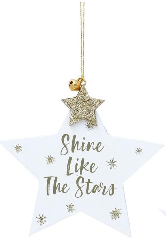 Gisela Graham - Wood Sentiment White Hanging Decorations - 11cmu