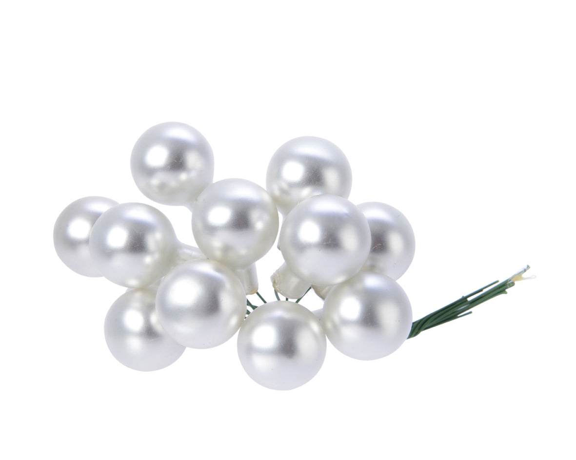 Silver Mini Glass Baubles on a Wire - Bunch of 10 (2cm) - Matt Finish