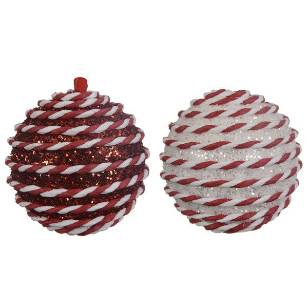 Small Glittery Red & White Candy Cane Foam Christmas Bauble - 8cm