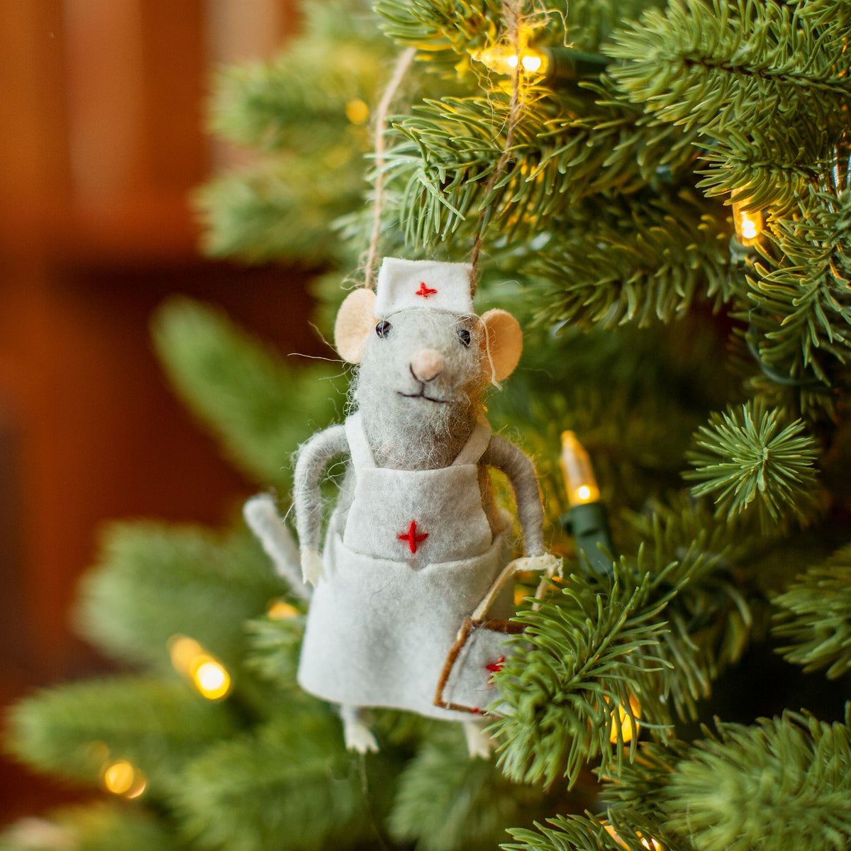 Nurse Mouse Felt Christmas Decoration / Bauble