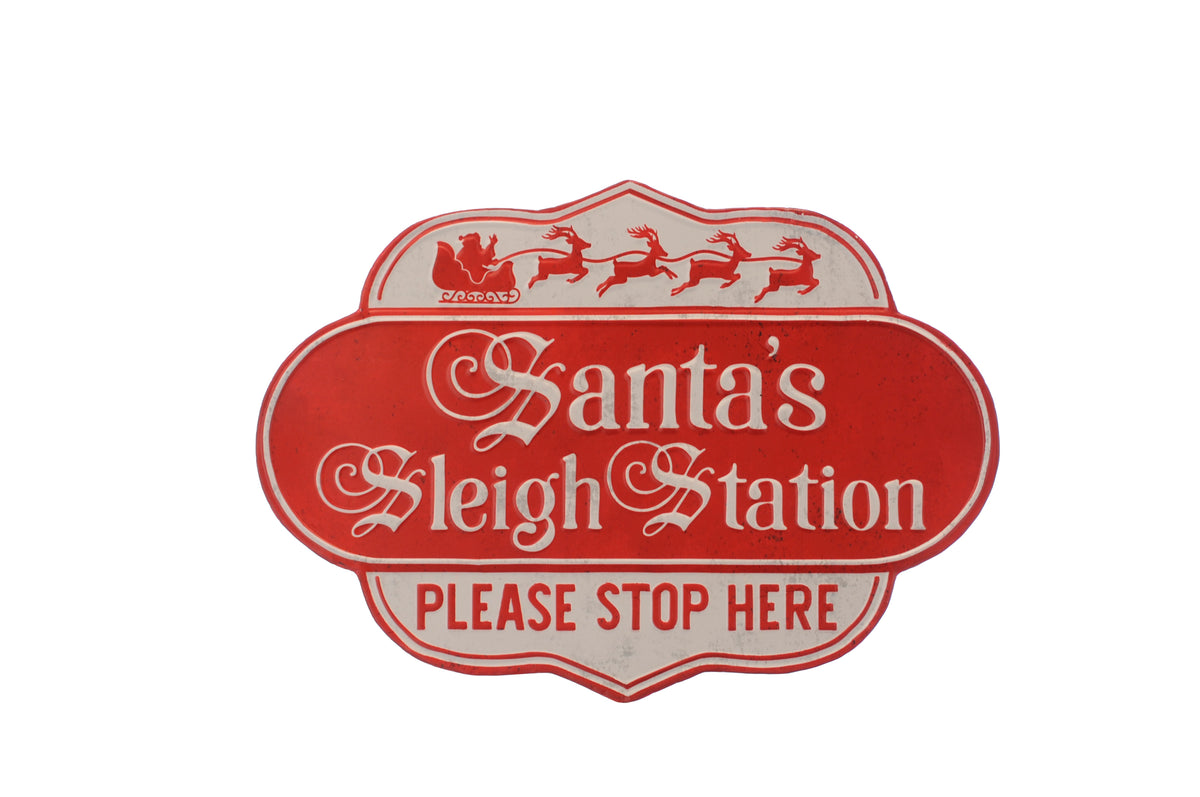 Santa Sleigh Station Sign in Red - 51cm