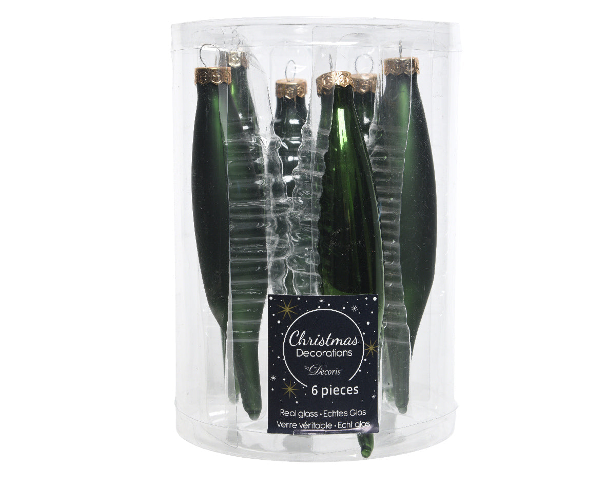 Pine Green Hanging Glass Icicles - Tube of 6