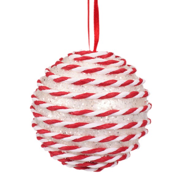 Small Glittery Red & White Candy Cane Foam Christmas Bauble - 8cm