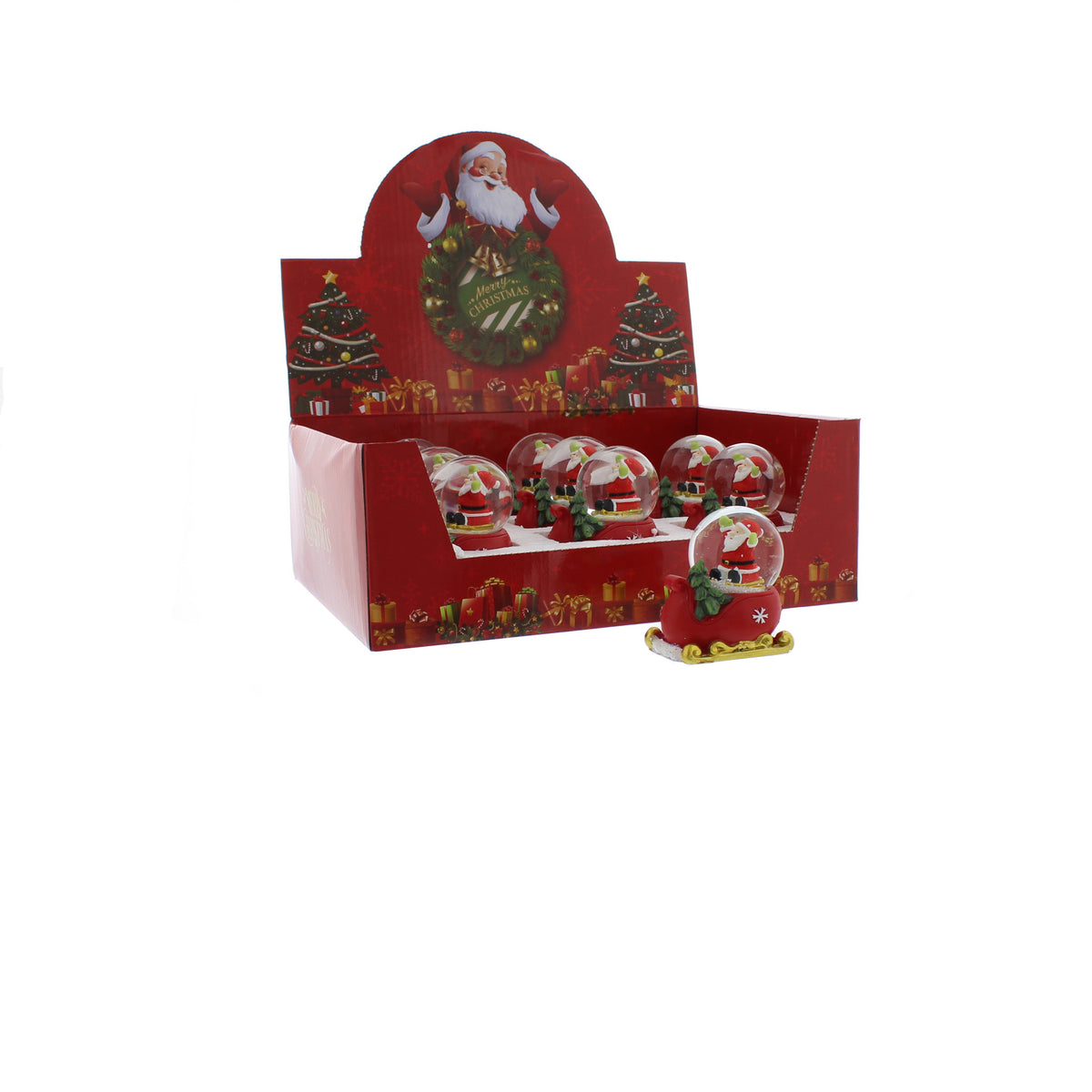 Single Red Mini Santa Snow Globe in Shape of a Sleigh