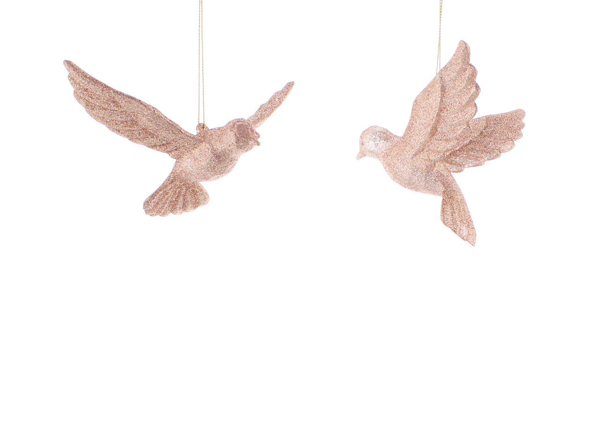 Light Copper Glitter Doves - 10cm
