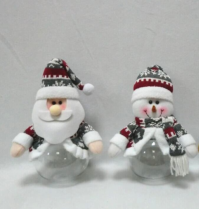 Grey & Red Nordic Santa / Snowman Christmas Sweet Candy Jar - 10"