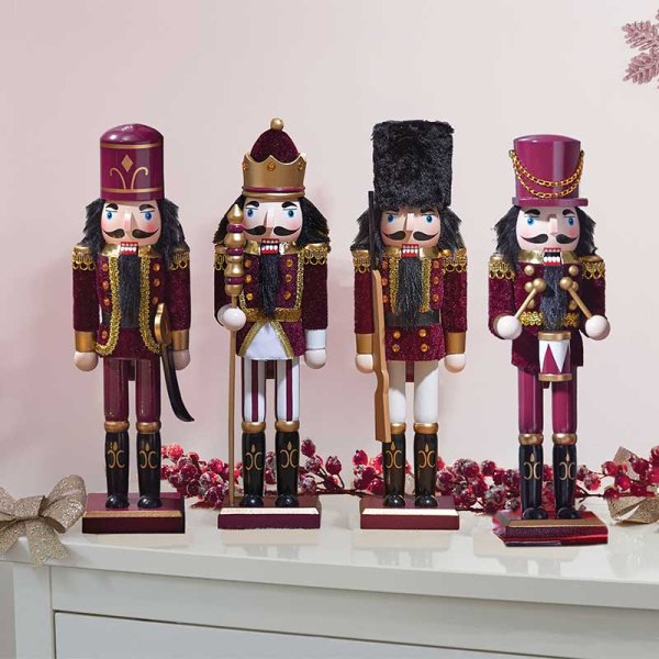 Three Kings Burgundy & Gold Brigadier Large Nutcracker - 30cm
