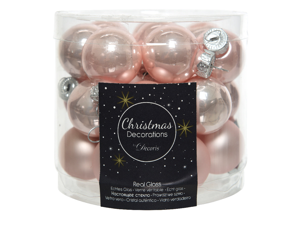 Blush Pink Mixed Glass Baubles - Tube of 24