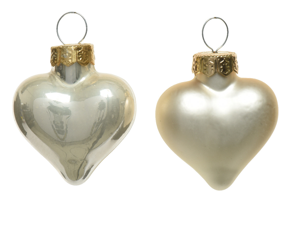 Heart Shaped Glass Baubles in Enamel and Matt Finish- Box of 12