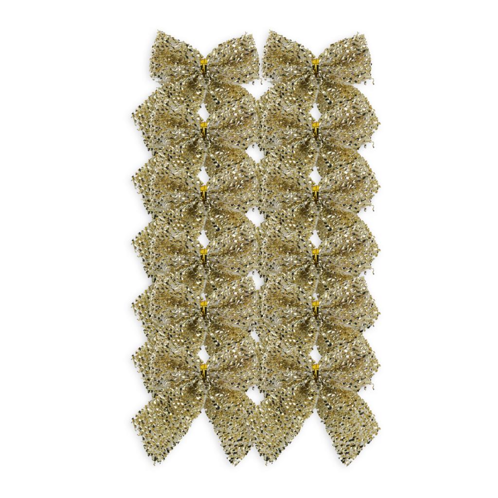 Gold Tinsel Bows - 7cm - Pack of 12