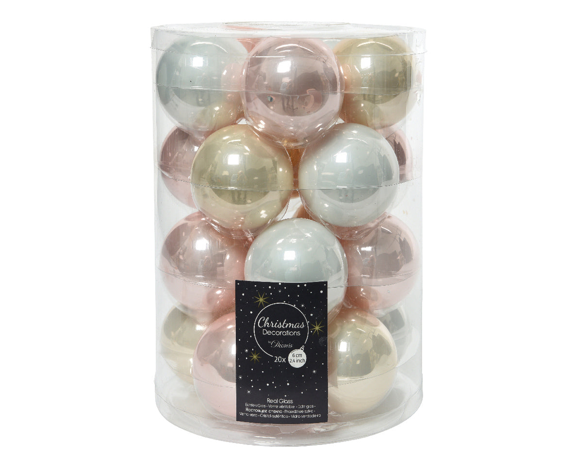 Pink Assorted 6cm Glass Baubles - Tube of 20