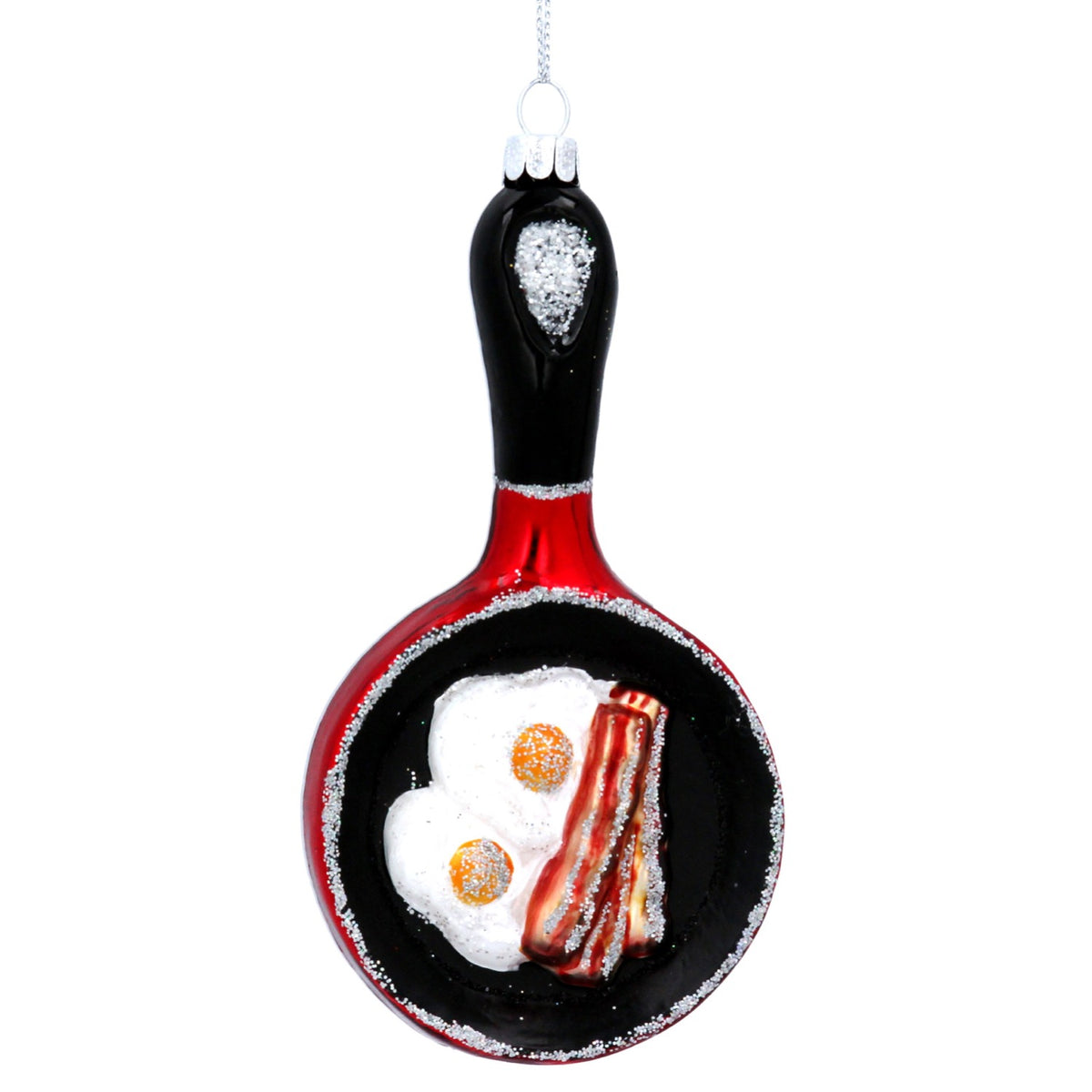 Gisela Graham - Painted Glass Frying Pan with Bacon and Eggs Christmas Tree Bauble - 14cm
