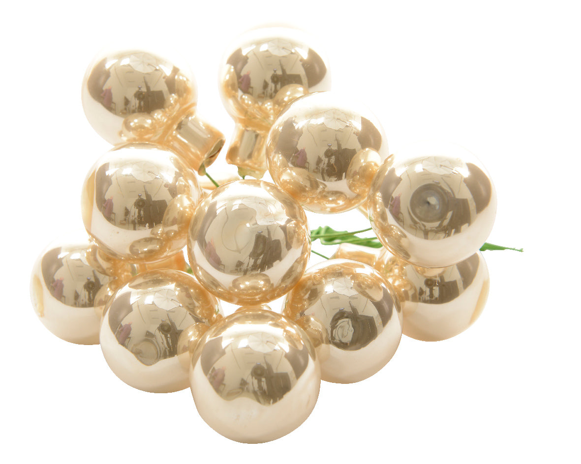 Pearl Mini Glass Baubles on a Wire - Bunch of 10 (2cm)- Shiny Finish