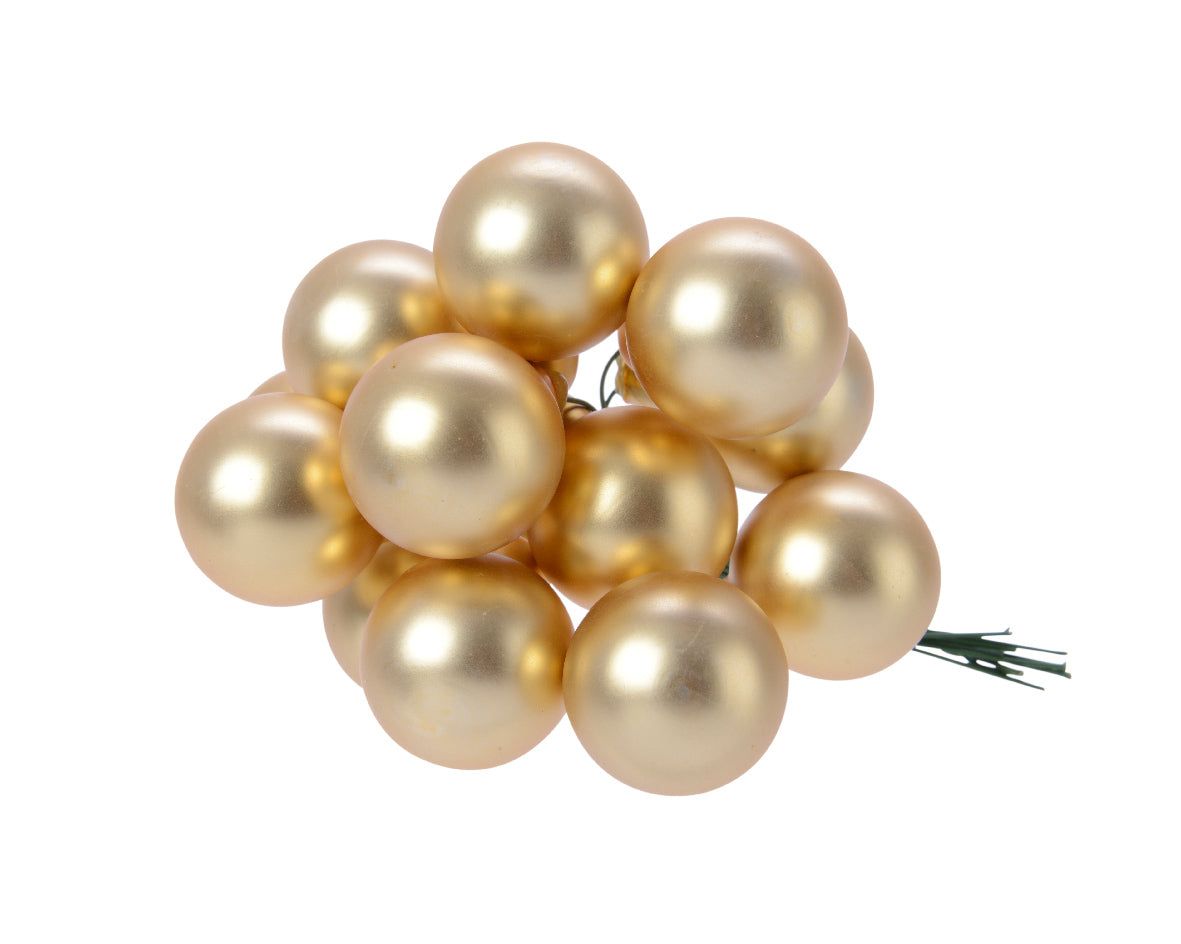Light Gold Mini Glass Baubles on a Wire - Bunch of 10 (2.5cm) - Matt Finish