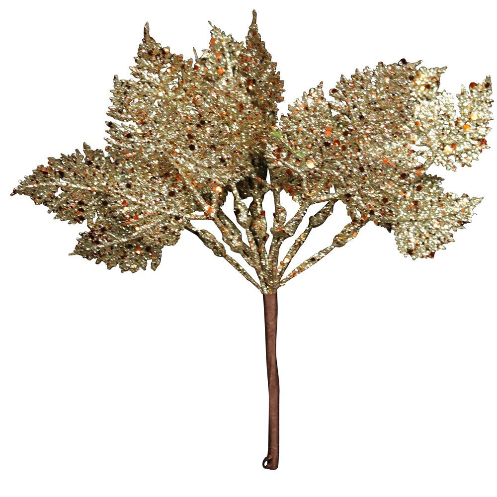 Gisela Graham - Gold Glitter Leaf Pick Bunch - 17cm
