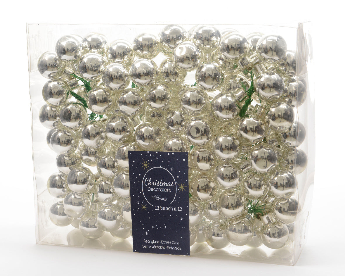 Silver Mini Glass Baubles on a Wire - Bunch of 10 (2cm) - Shiny Finish