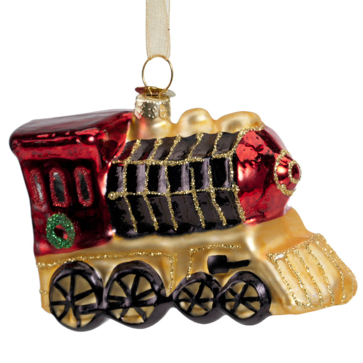 Glass Steam Train Tree Christmas Bauble - 10.5cm