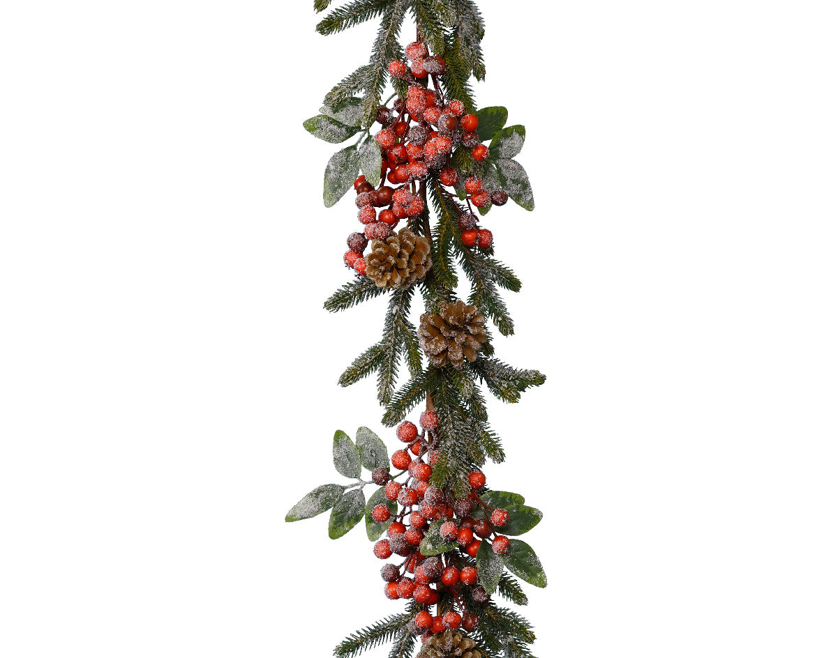 Frosted Garland with Glitter & Berries - 176cm