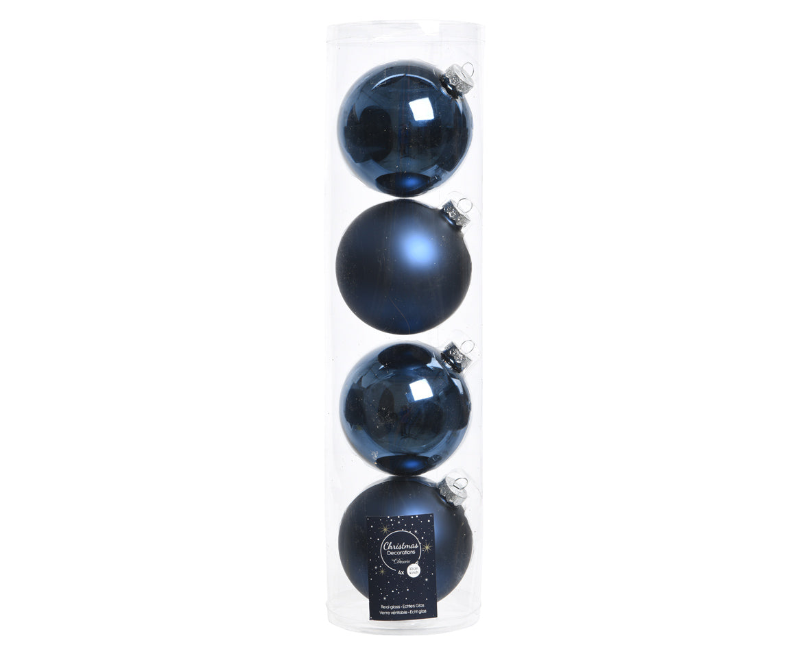 Large Night Blue Glass Bauble Mix 10cm - Tube of 4