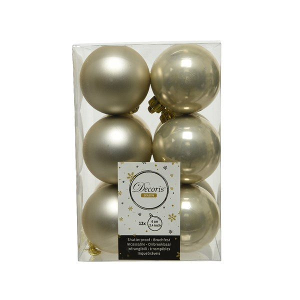 Pearl Shatterproof Shiny & Matt Christmas Baubles Set - 6cm - Box of 12