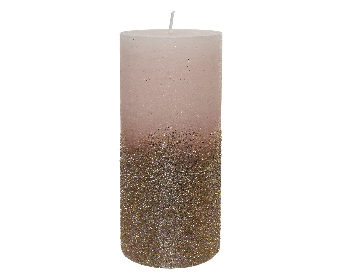 Metallic Self Extinguishing Candle Wax Pillars Dipped in Glitter- 14cm