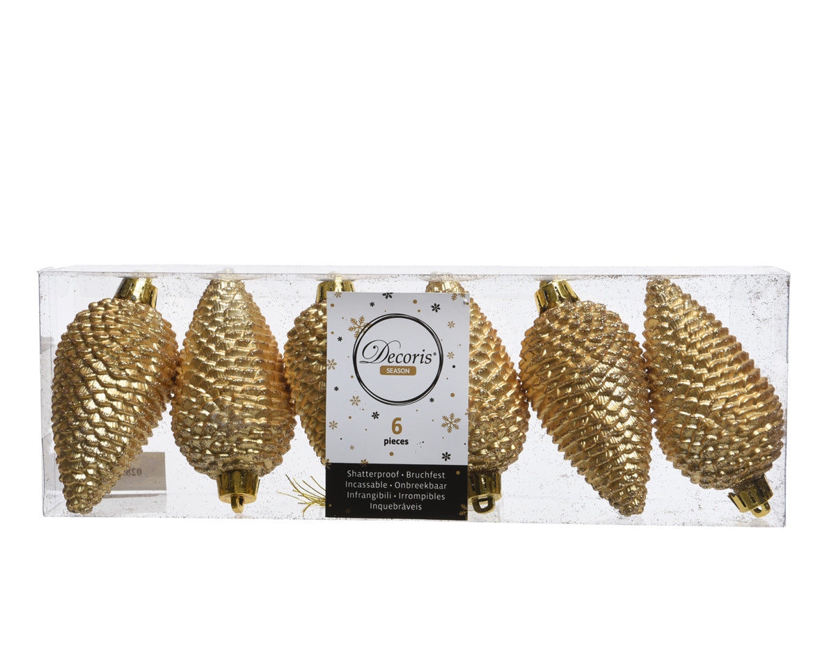 Shatterproof Glitter Pinecone Tree Decorations - Box of 6