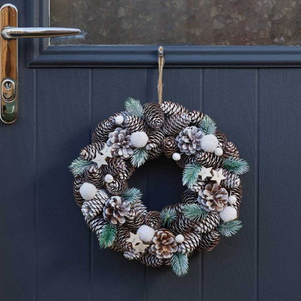FrostPine Artificial Decorated Christmas Wreath - 36cm