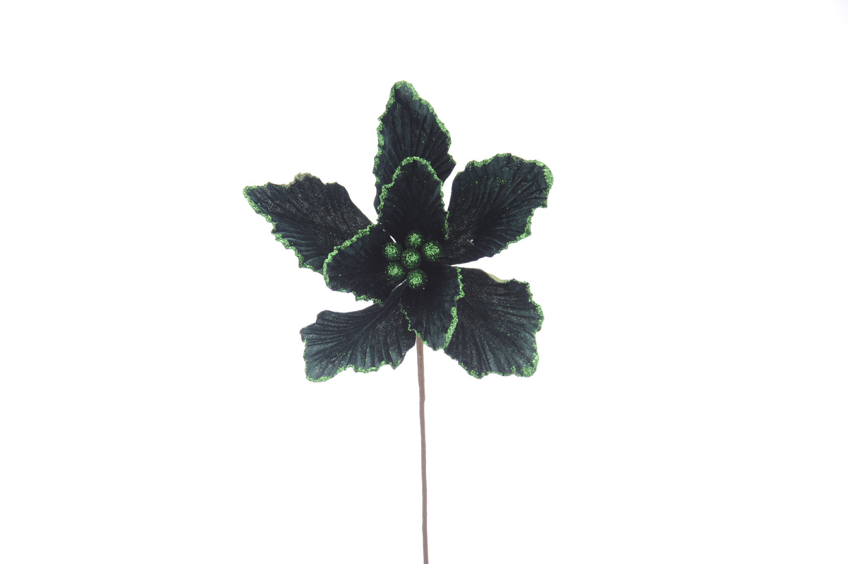 Dark Green with Glitter Magnolia Stem - 55cm