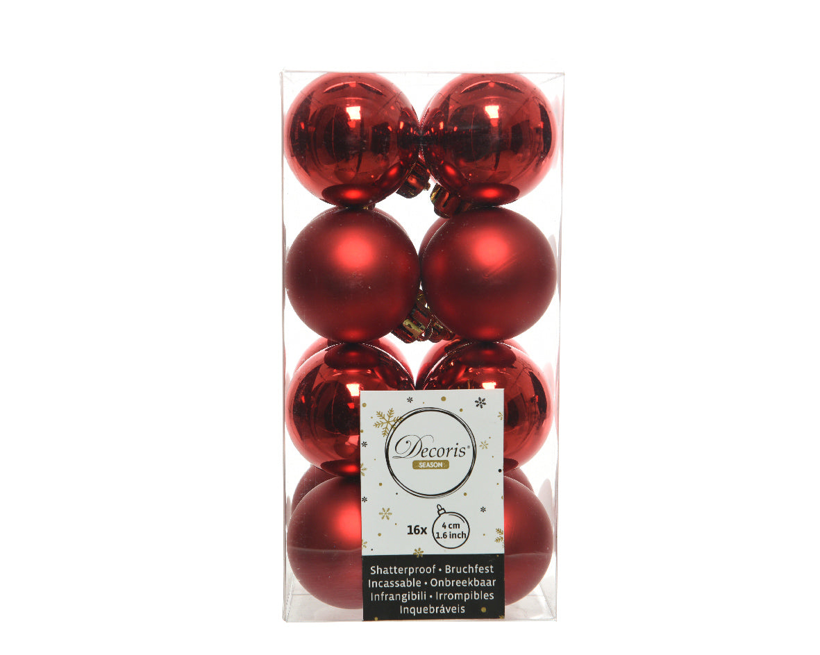 Christmas Red Shatterproof Baubles - Box of 16 - 4cm