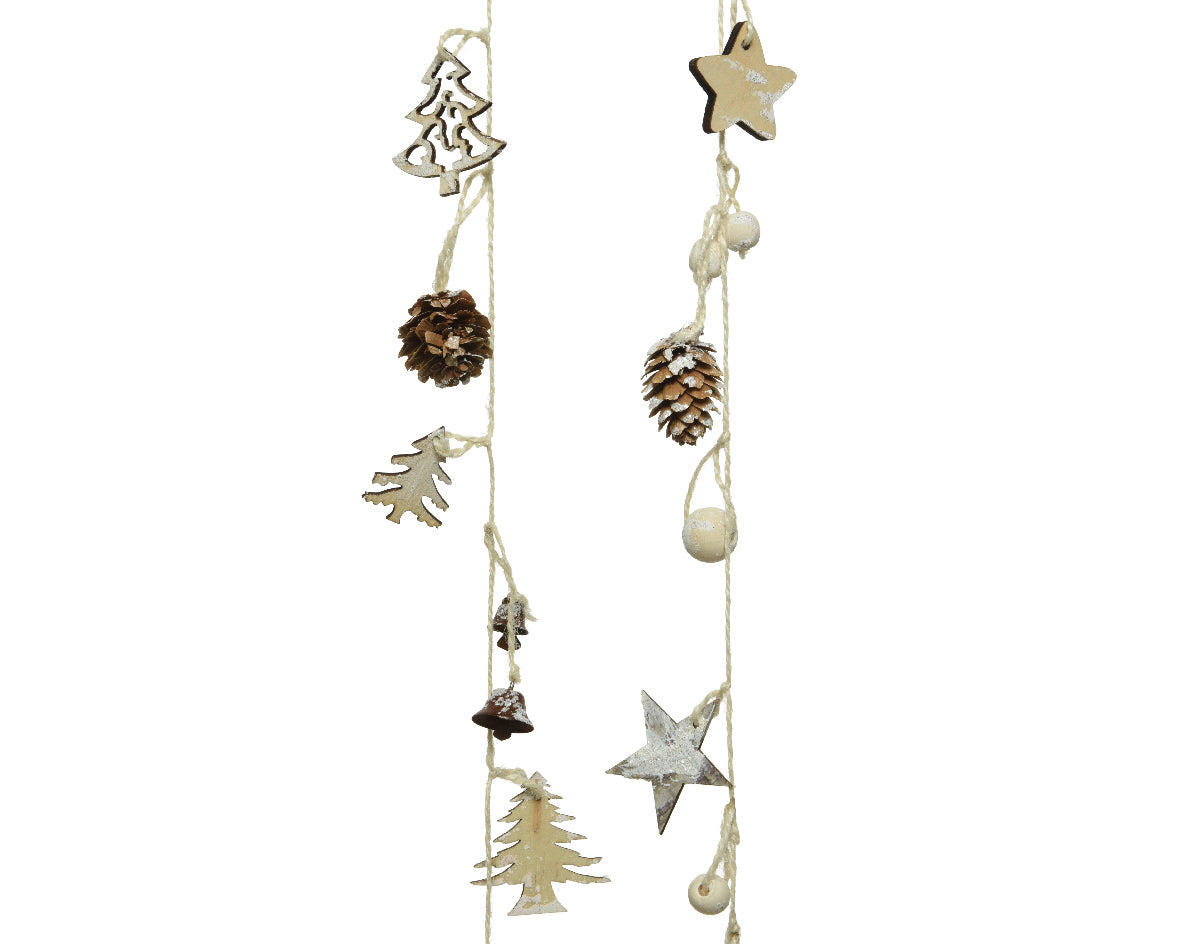 Plywood Star, Tree, Pinecones and Bells Glittery Garland