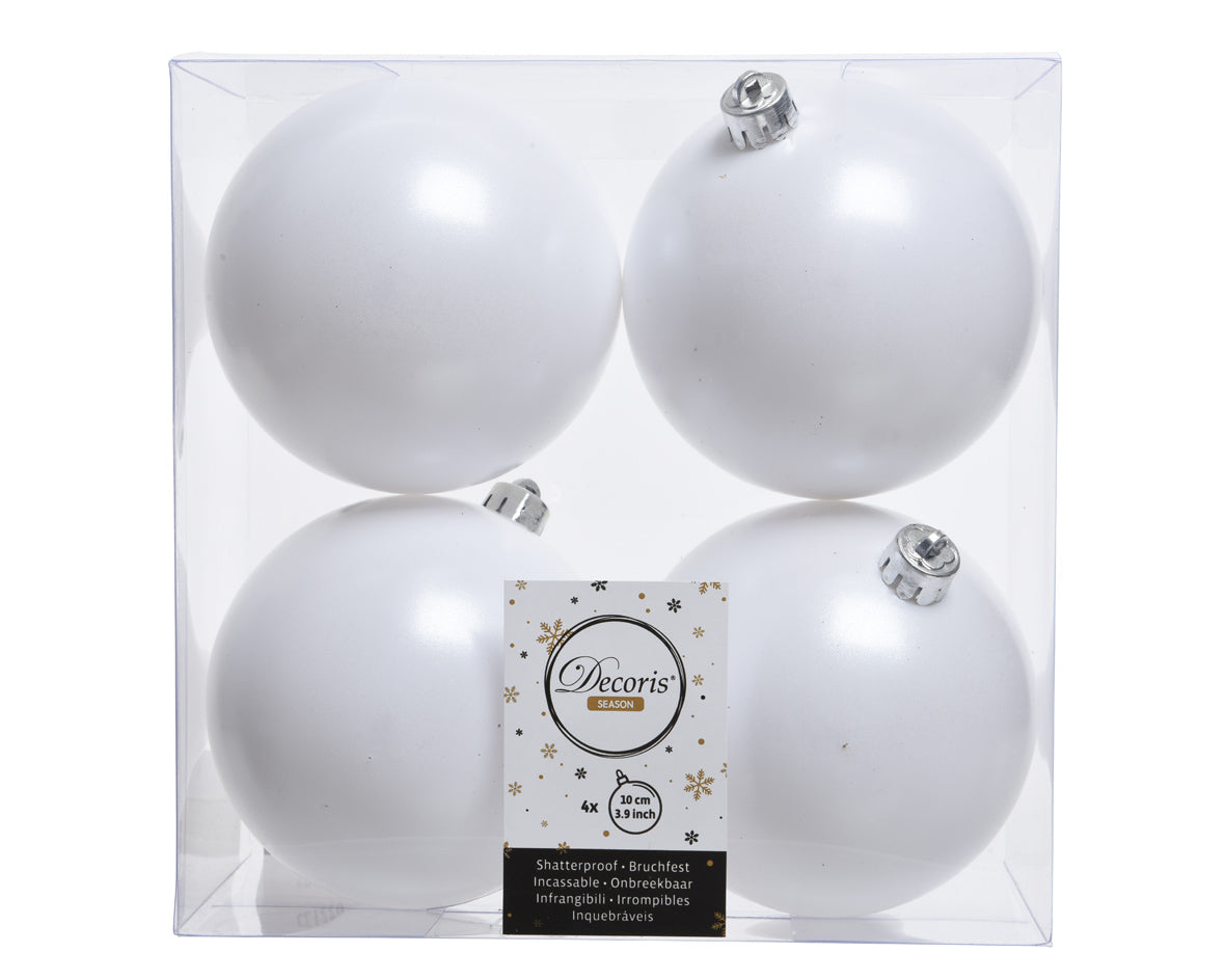 Winter White Shatterproof Matt Baubles - Box of 4