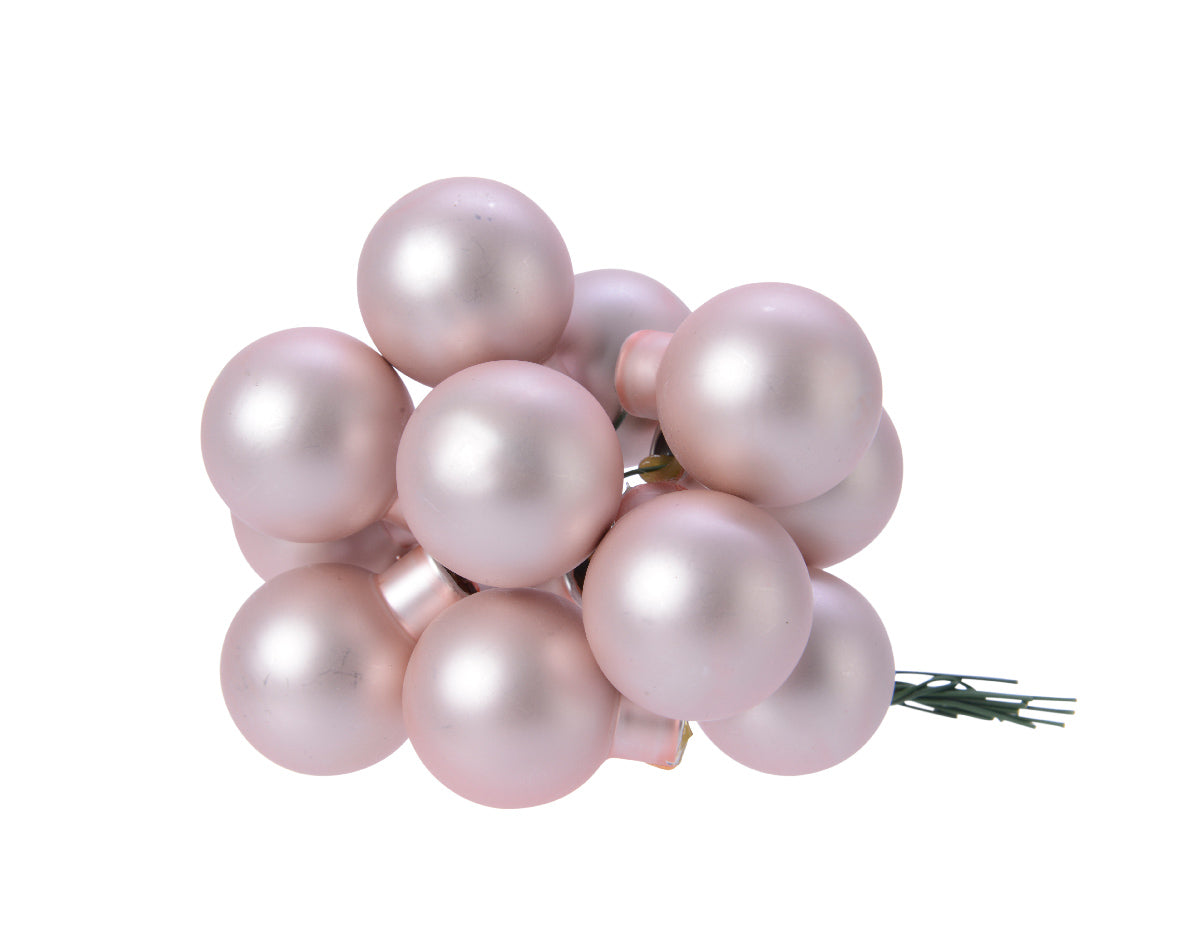 Blush Pink Mini Glass Baubles on a Wire - Bunch of 10 (2.5cm) - Matt Finish