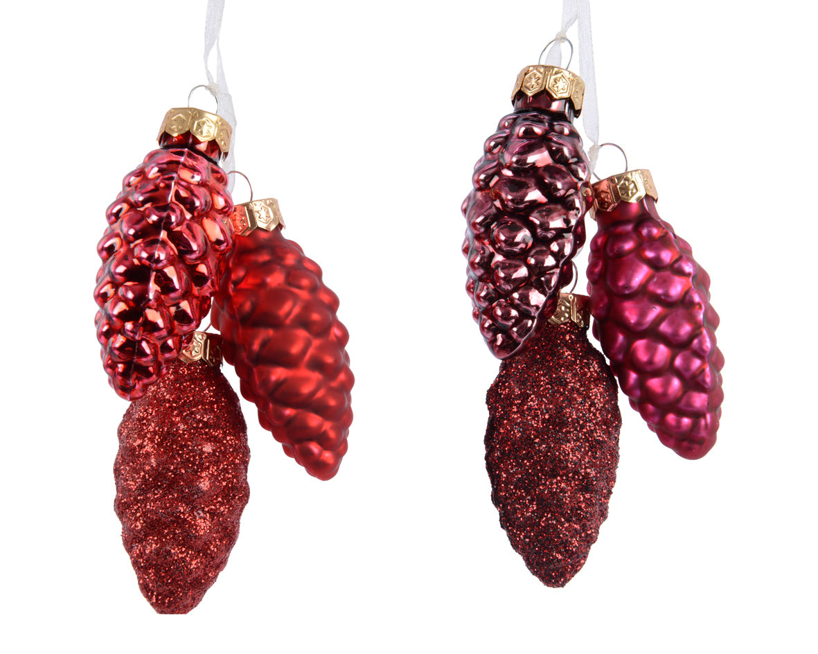 Christmas Red / Oxblood Hanging Glass Pinecone Bundle  - Set of 3