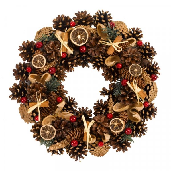 WinterSpice Artificial Decorated Christmas Wreath - 30cm