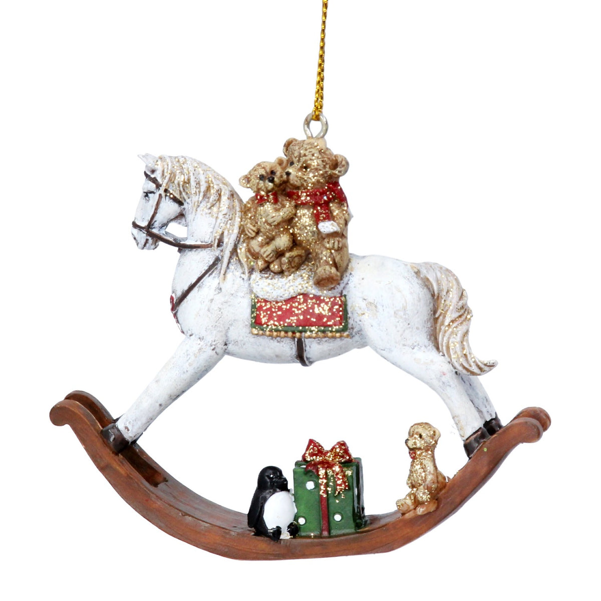 Gisela Graham - Resin Teddy on a Rocking Horse Christmas Tree Decoration / Bauble