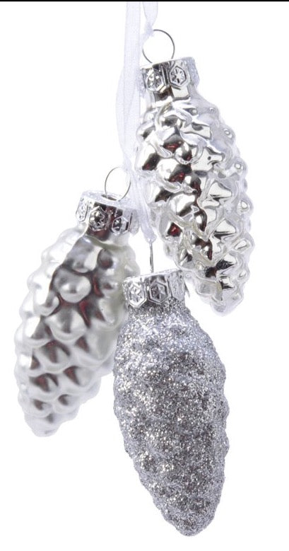 Hanging Glass Pinecone Bundle - Set of 3