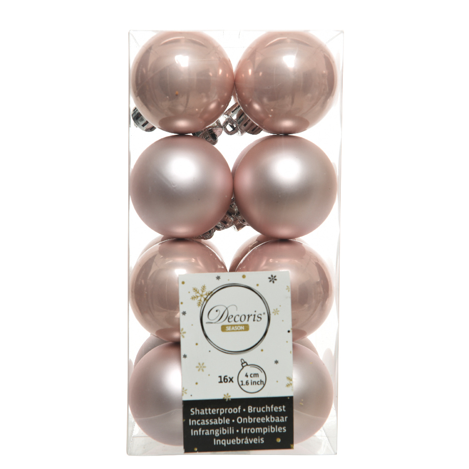 Blush Pink Shatterproof Baubles - Box of 16 - 4cm