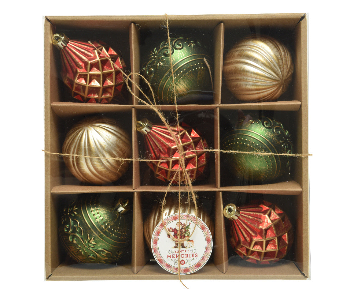 Golden Shatterproof Antique Paint Mix Baubles- Box of 9