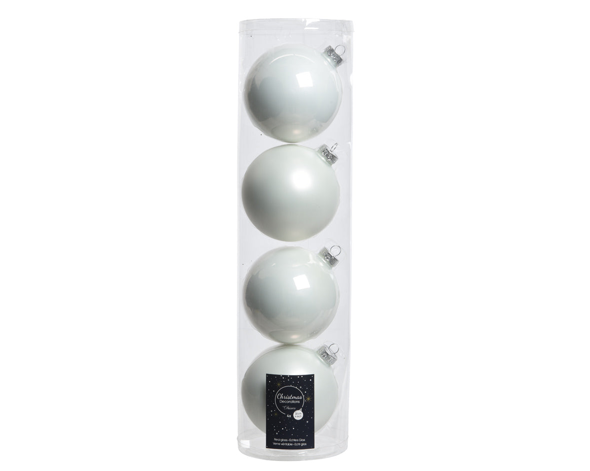 Large Winter White Glass Bauble Mix 10cm - Tube of 4